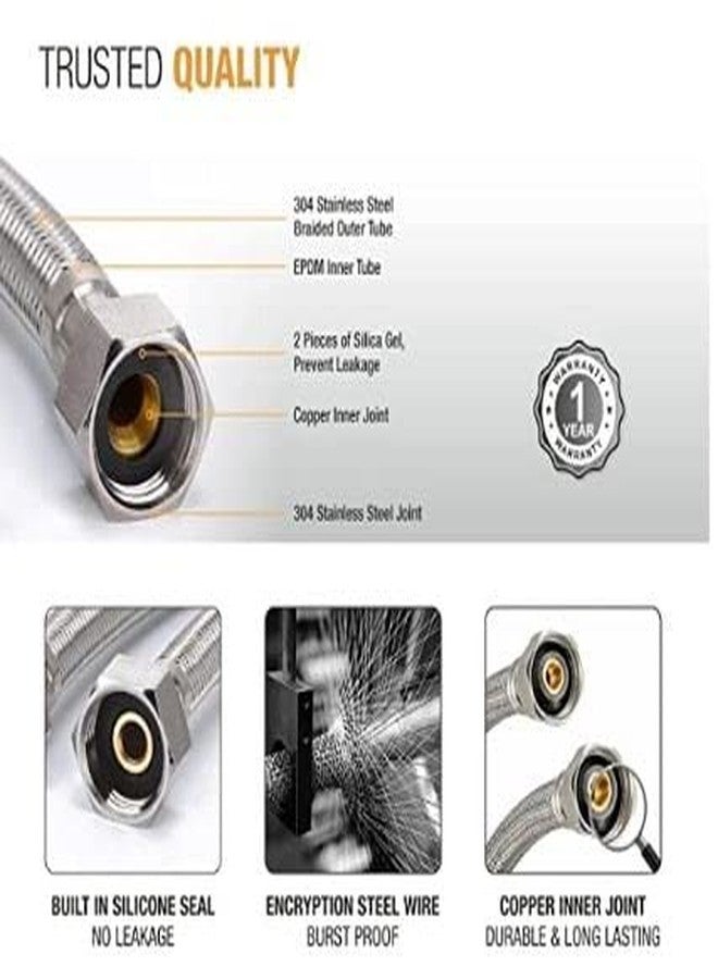 SPAZIO خرطوم توصيل من الفولاذ المقاوم للصدأ من Spazio بطول 24 بوصة، شديد التحمل، بلمسة نهائية من الكروم، مناسب لإكسسوارات الحمامات/إكسسوارات المراحيض (عبوة من قطعة واحدة) - Image 2